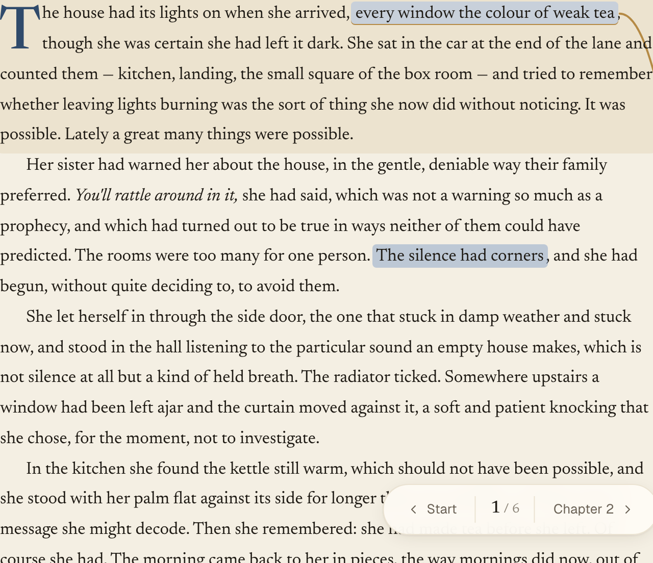 The distraction-free reading view with a drop cap and inline note markers
